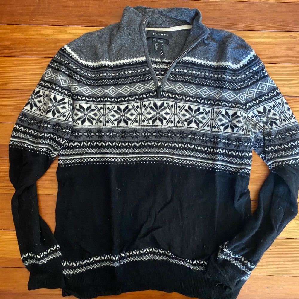 Nordic Scandinavian Marius Sweater Fair Isle Quarter Zip 100% Cashmere